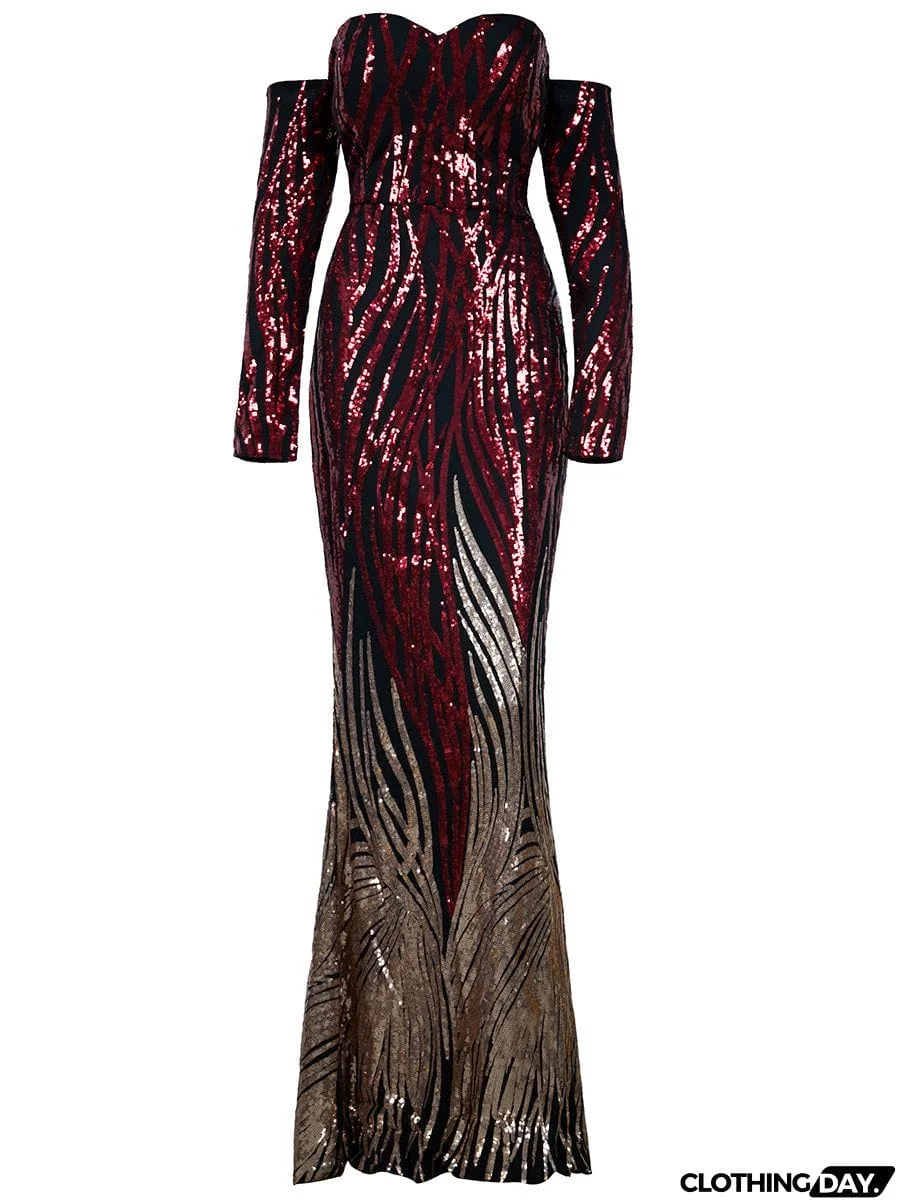 Off Shoulder Sequin Mermaid Prom Dress M0296