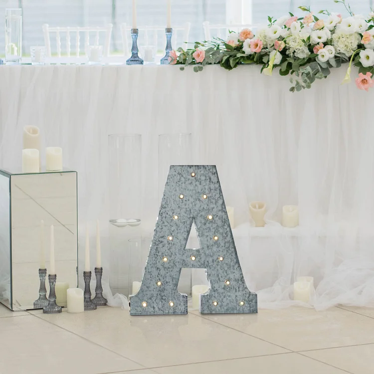 Vintage Metal Marquee "A" Letter Light Cordless With 16 Warm White LED 20"