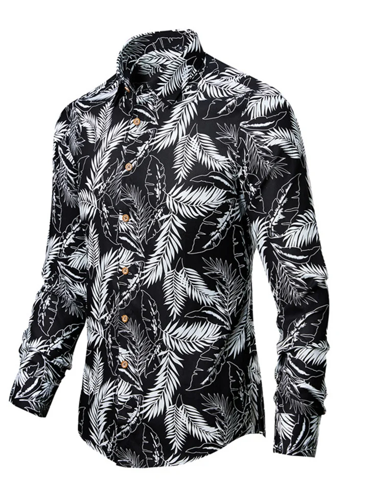 Men's Casual Flower Shirt Fashion Printing Slim Lapel Long-sleeved Shirt