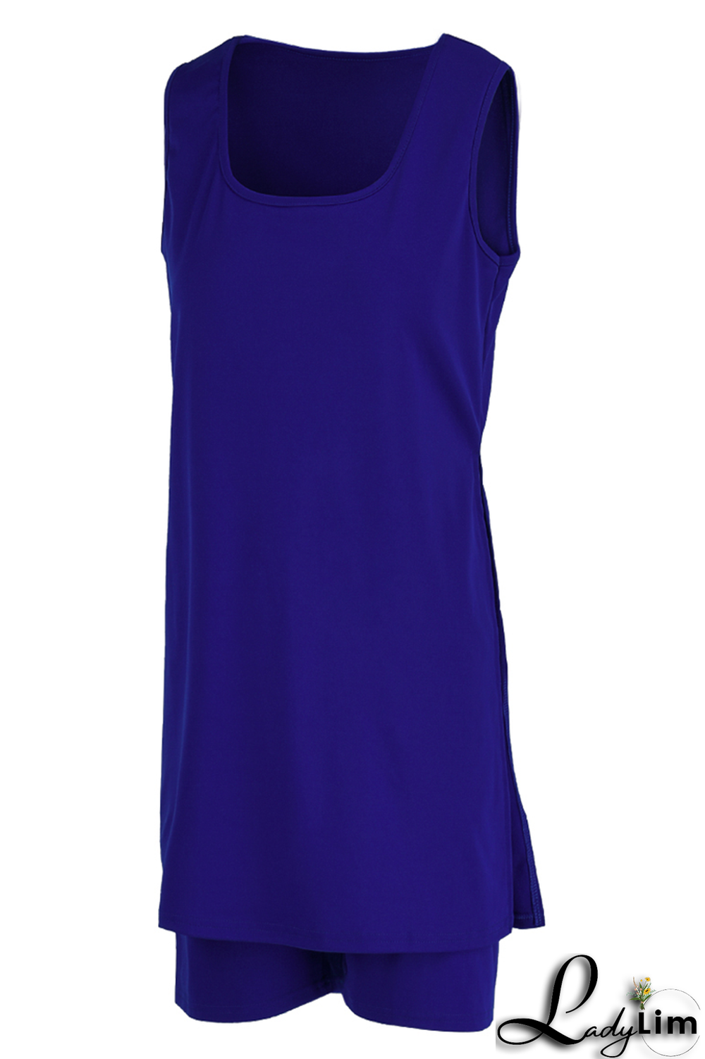 Black Casual Solid Slit Square Collar Sleeveless Two Pieces