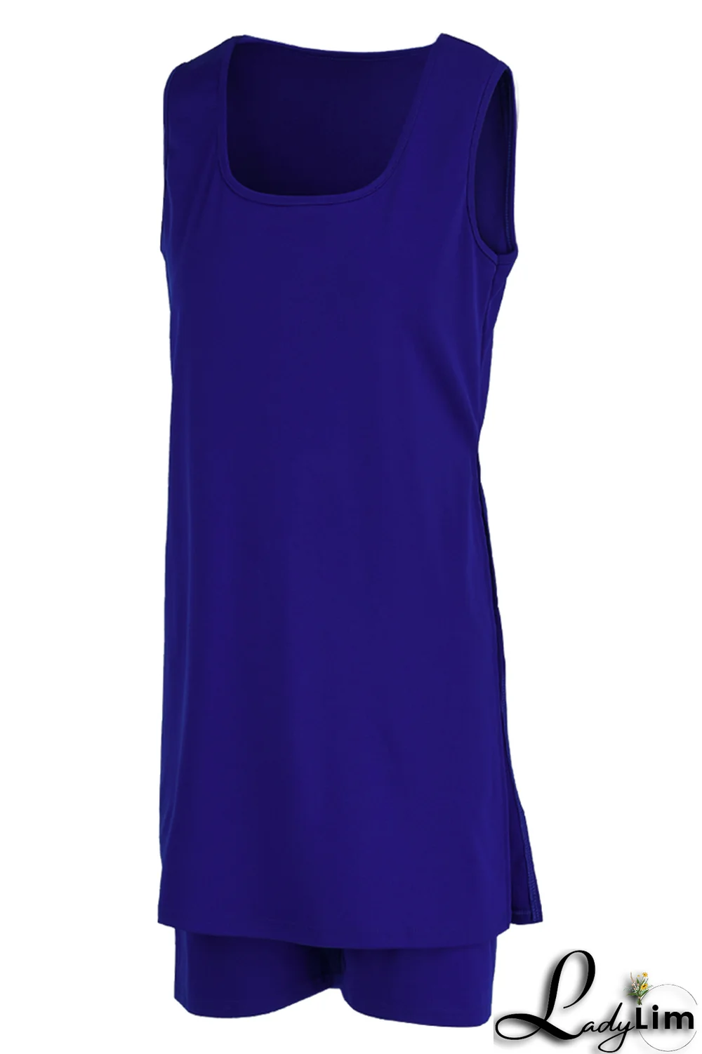 Black Casual Solid Slit Square Collar Sleeveless Two Pieces