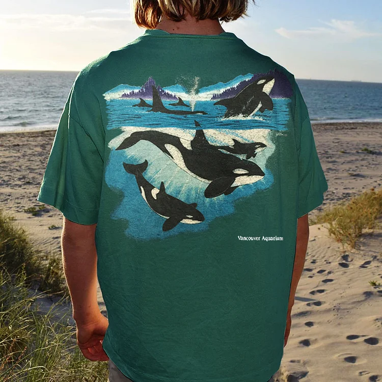 Oversized Fit Unisex Whale Print T-shirt 70cc