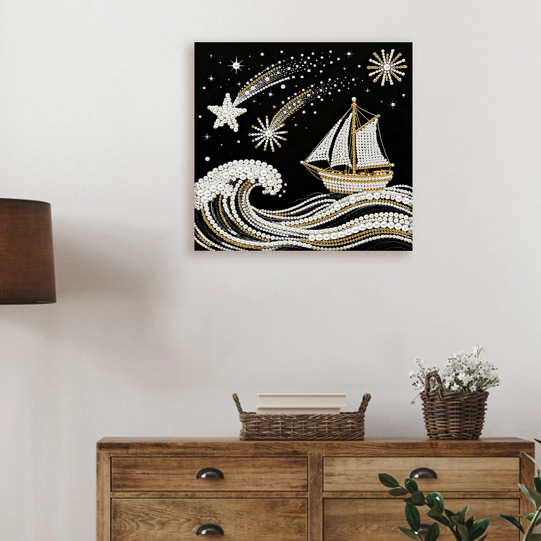 Sailboat DIY Pearl Diamond Art Kit for Adults Home Decor 25x25cm With Frame
