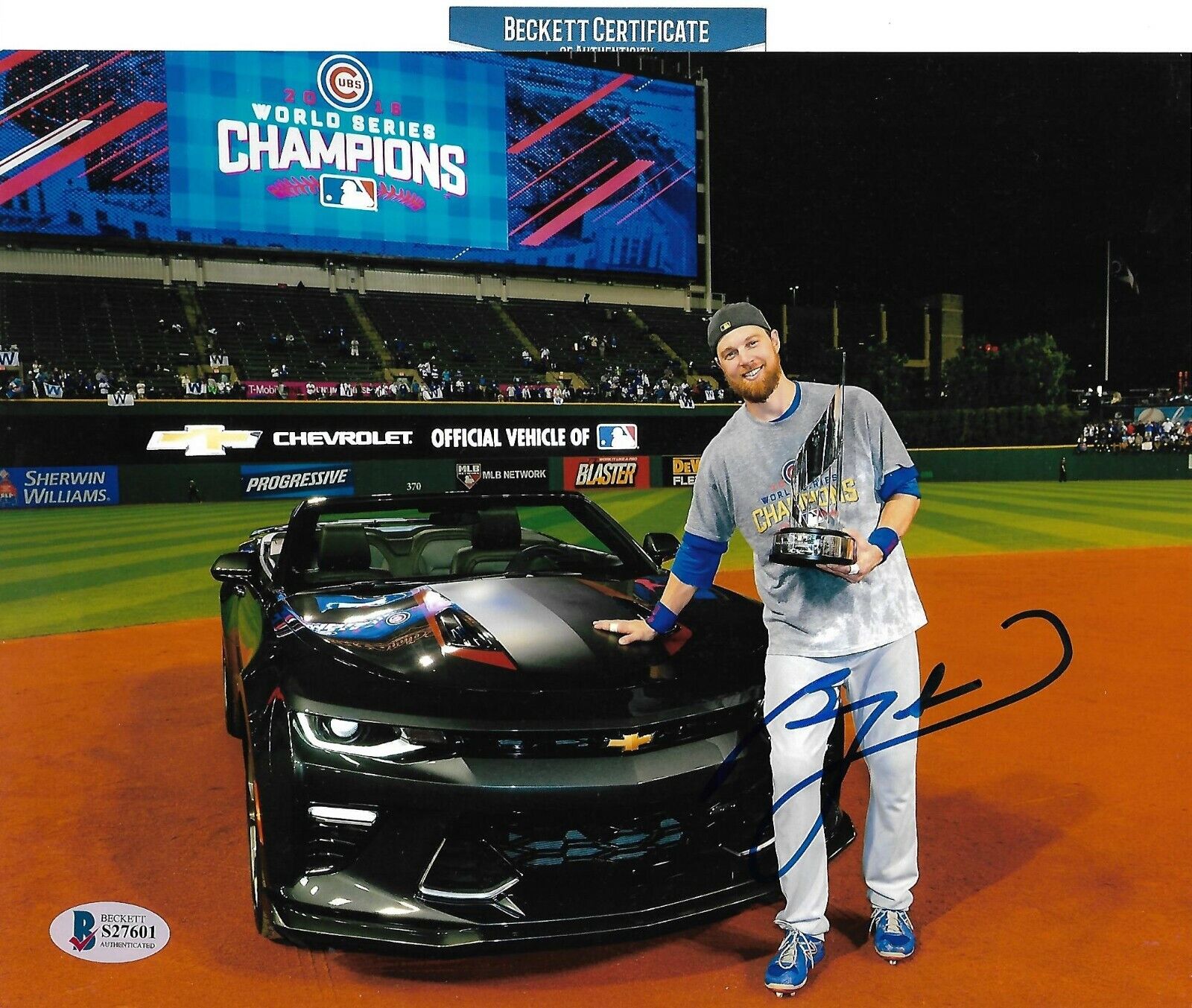 BEN ZOBRIST signed CHICAGO CUBS WORLD SRIES MVP TROPHY 8X10 Photo Poster painting w/COA PROOF