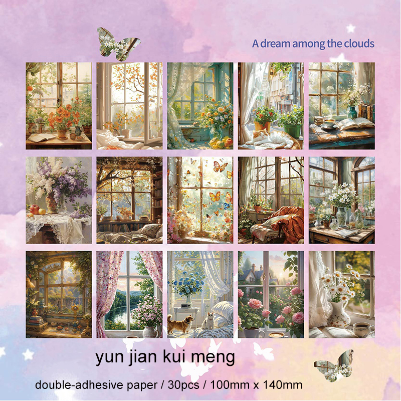 Material Paper - Outside The Window Series Vintage Flower Sea Landscape 