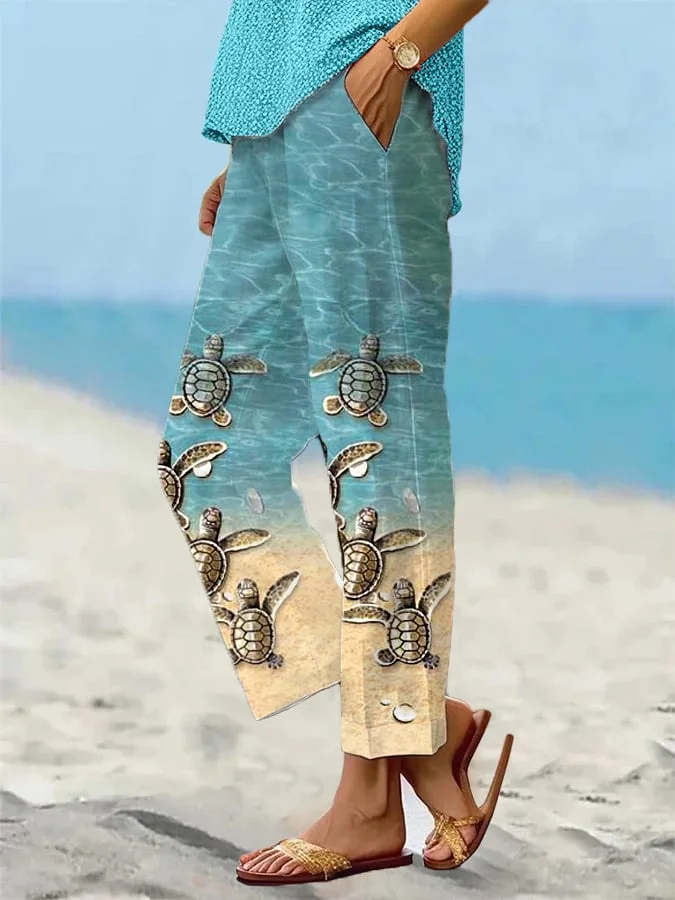 🔥Buy 3 Get 10% Off🔥Women's Sea Turtle Print Vacation Casual Pants