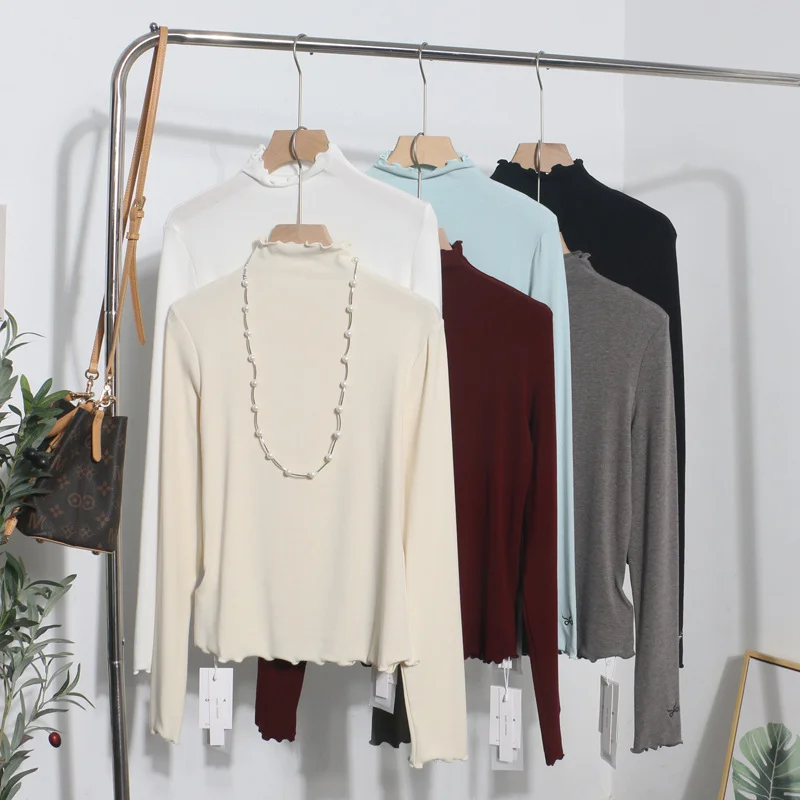 Uveng Half High-Necked Bottomed Shirt Women's Autumn And Winter New Bow Embroidery Inside The Top Of The Jacket T-Shirt 3187