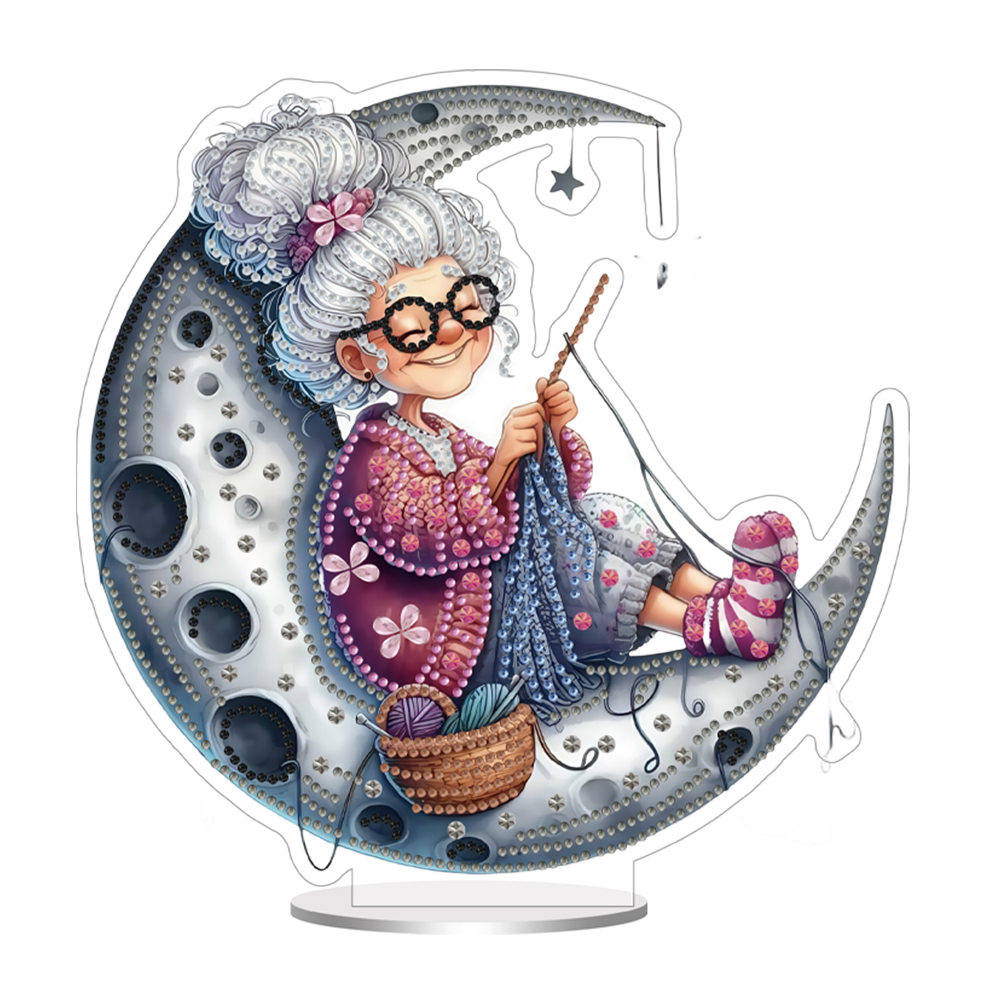 Acrylic Special Shape Moon Granny Diamond Painting Desktop Ornaments for Home
