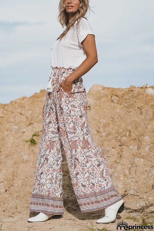 Boho Floral Wide Leg Palazzo Pants