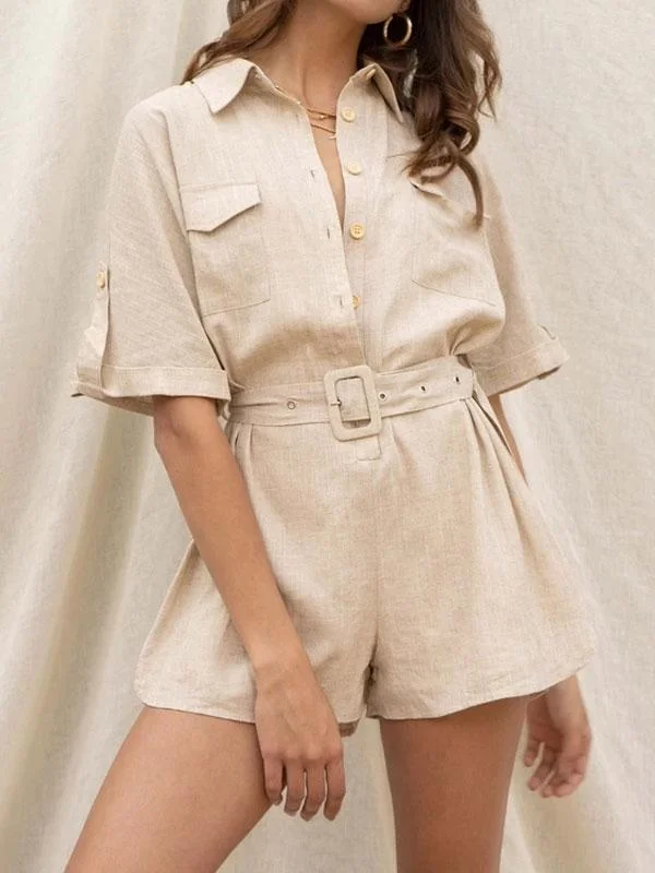 Selfbelt short sleeve playsuit