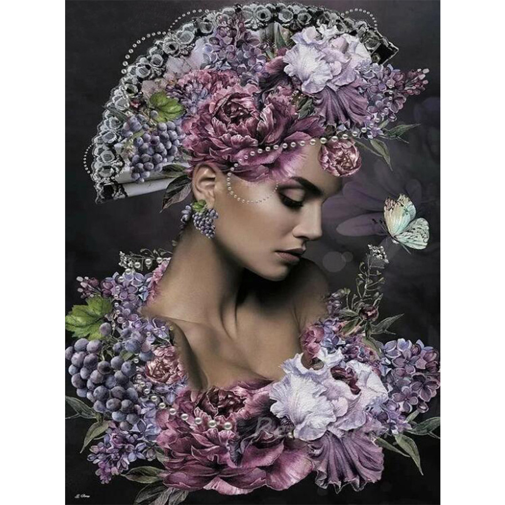 

30*40CM-Flower Lady Rhinestone-Round Drill Diamond Painting, 501 Original