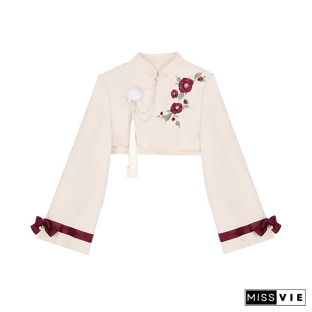 Vintage Blossom Embroidery Pearl Chain Top Slip Dress