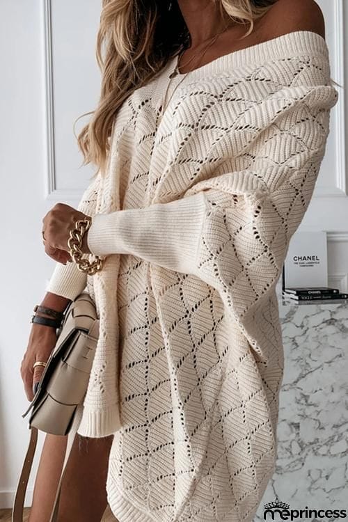Hollow Out Batwing Sleeve V Neck Sweater