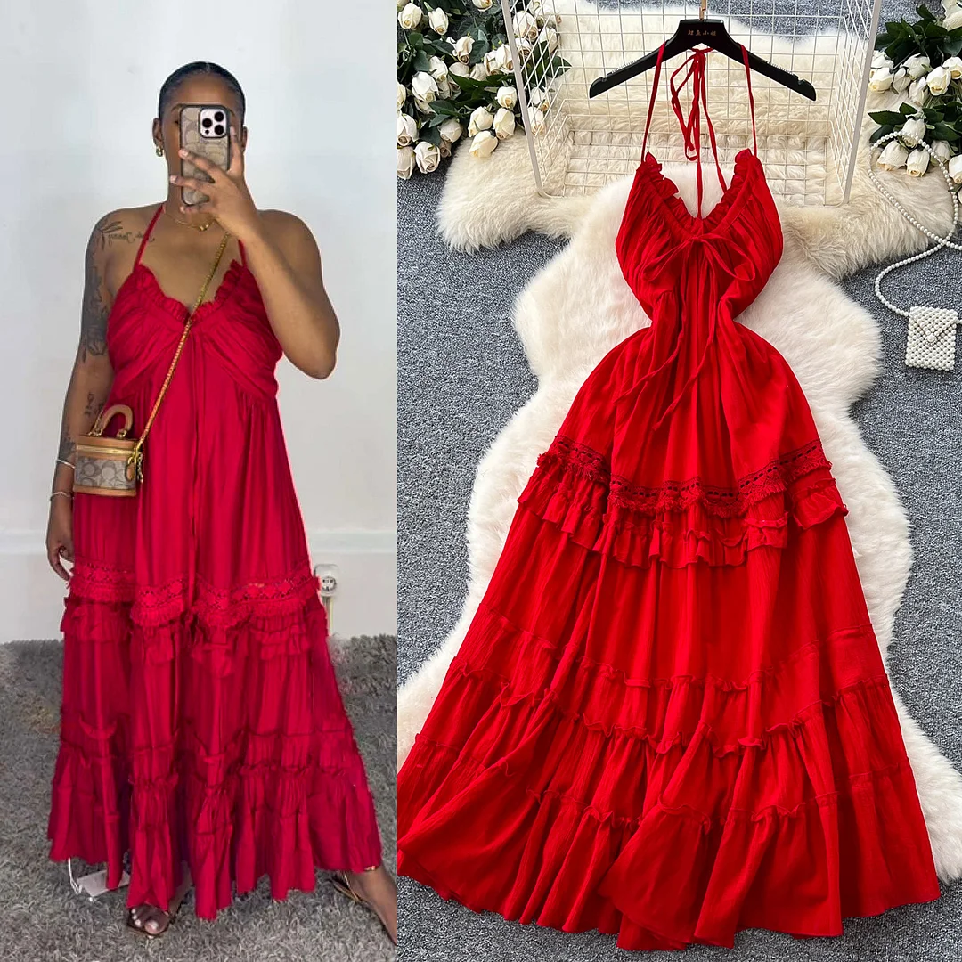 Nigikala Nigikala Holiday Suit Women's Design Bikini Hanging Neck Vest Tuxedo Skirt Knitted Two-Piece