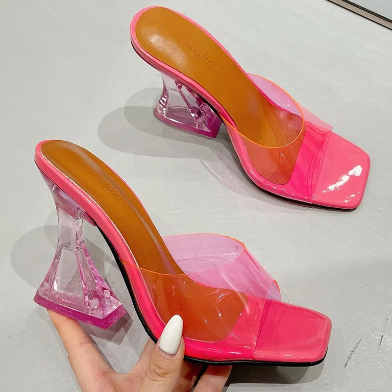 Female Crystal High Heels Slippers 2022 New Peep Toe Casual Slides Flip Flops Shoes Woman Fashion Pumps Ladies Sandals For Woman