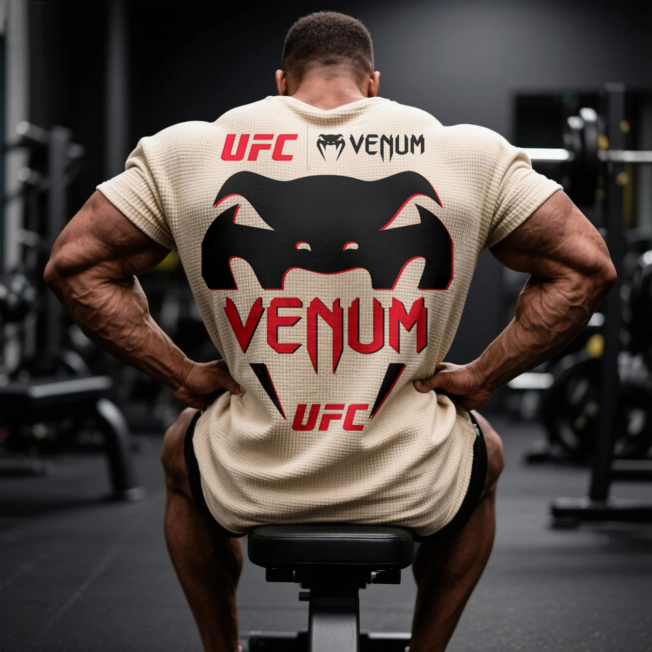Oversized Loose Waffle Short Sleeve T-Shirt Ultimate Fighting Print Top / TECHWEAR CLUB / Techwear