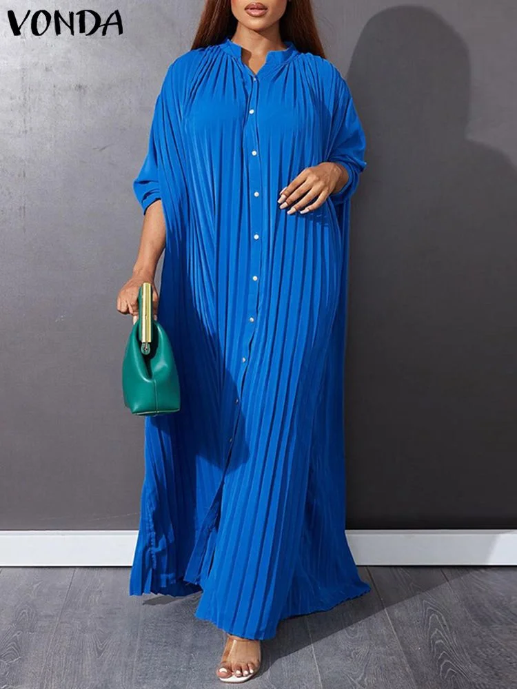 VONDA Summer Long Dress 2022 Vintage Women Maxi Sundress Long Sleeve Button Up Dress Casual Party Holiday Loose Shirt Vestidos