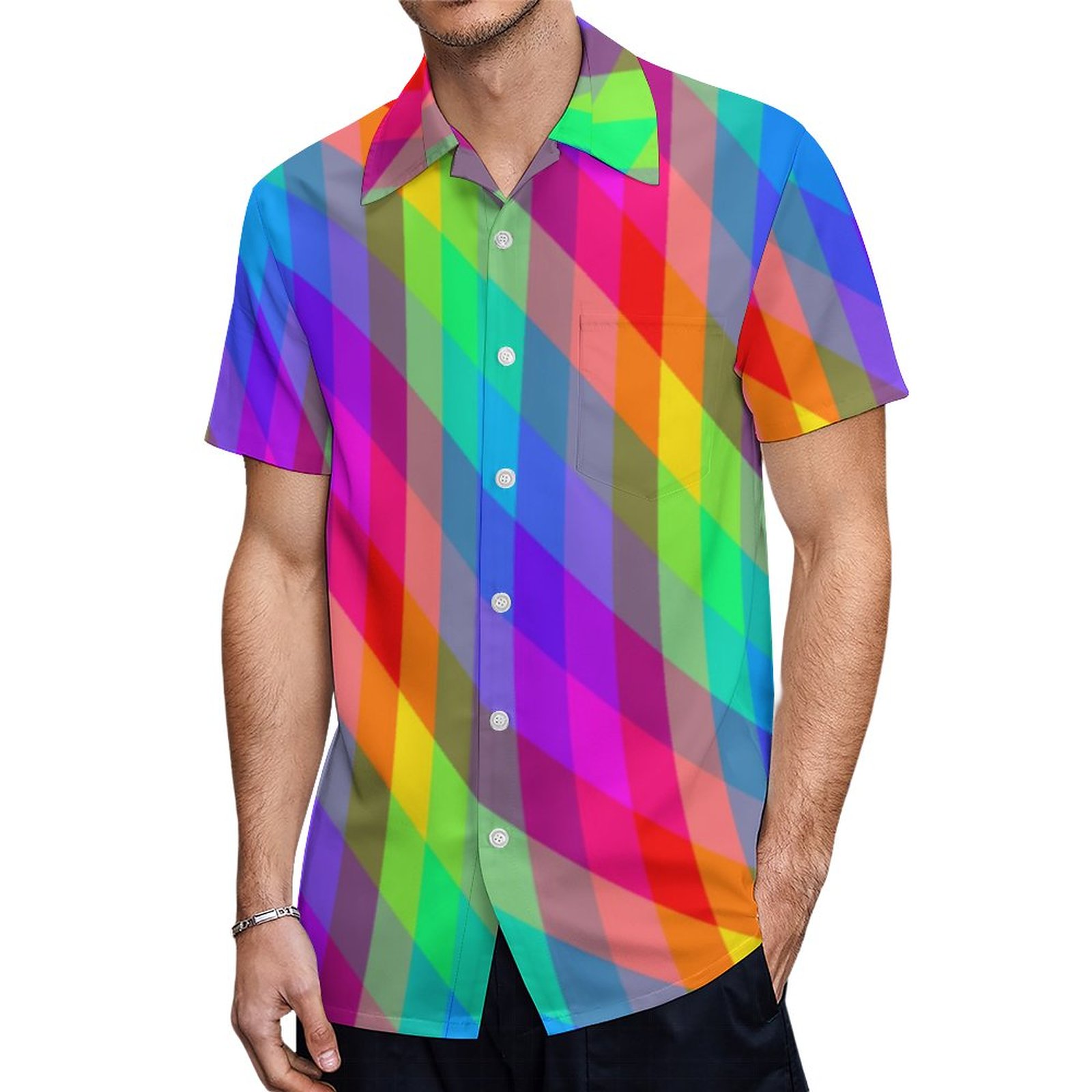 Rainbow Prism Hawaiian Shirt Mens Button Down Plus Size Tropical Hawaii Beach Shirts