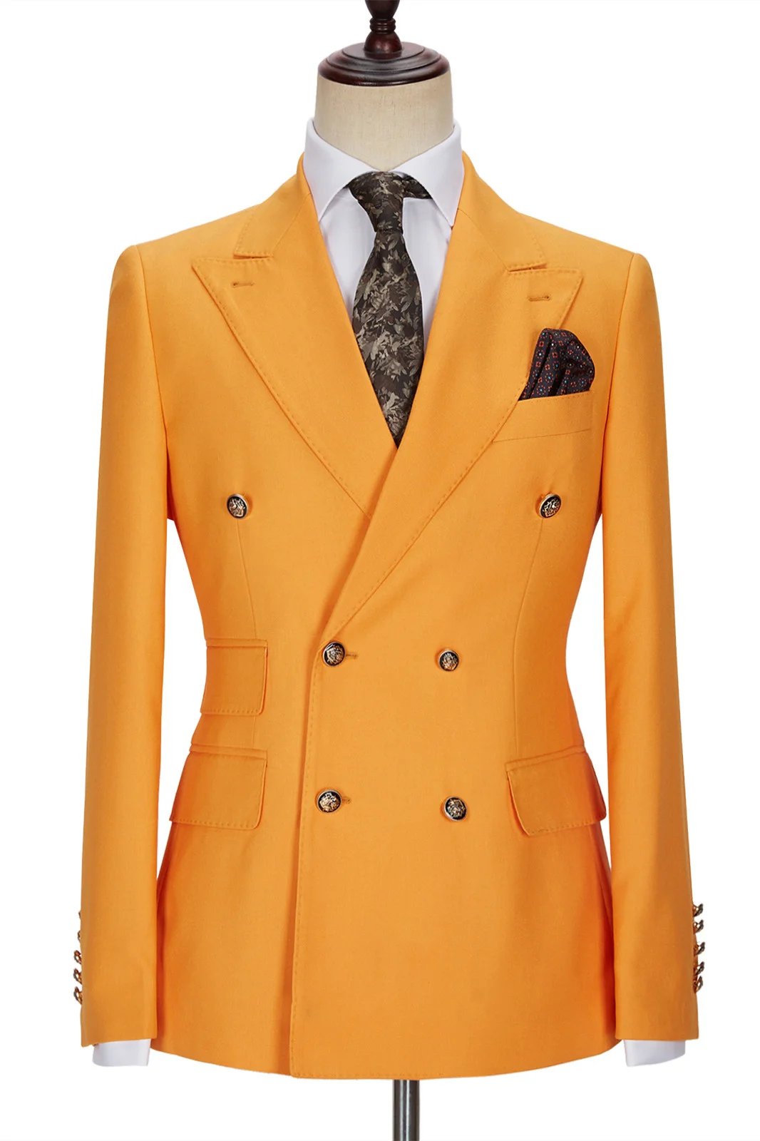 Benjamin Hot Sale Orange Double Breasted Peaked Lapel Men Suits