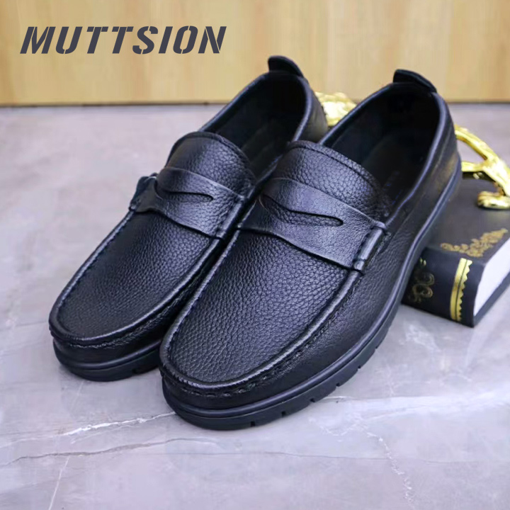 MUTTSION New Cowhide Soft Sole Soft Upper Business Casual Loafers Leather Shoes