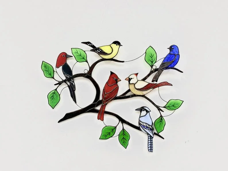Suncatcher stained glass birds modern home decor image 2