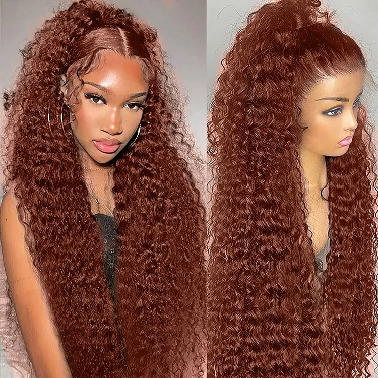 Reddish Brown Curly Auburn Hair 13x4 Lace Front Wig