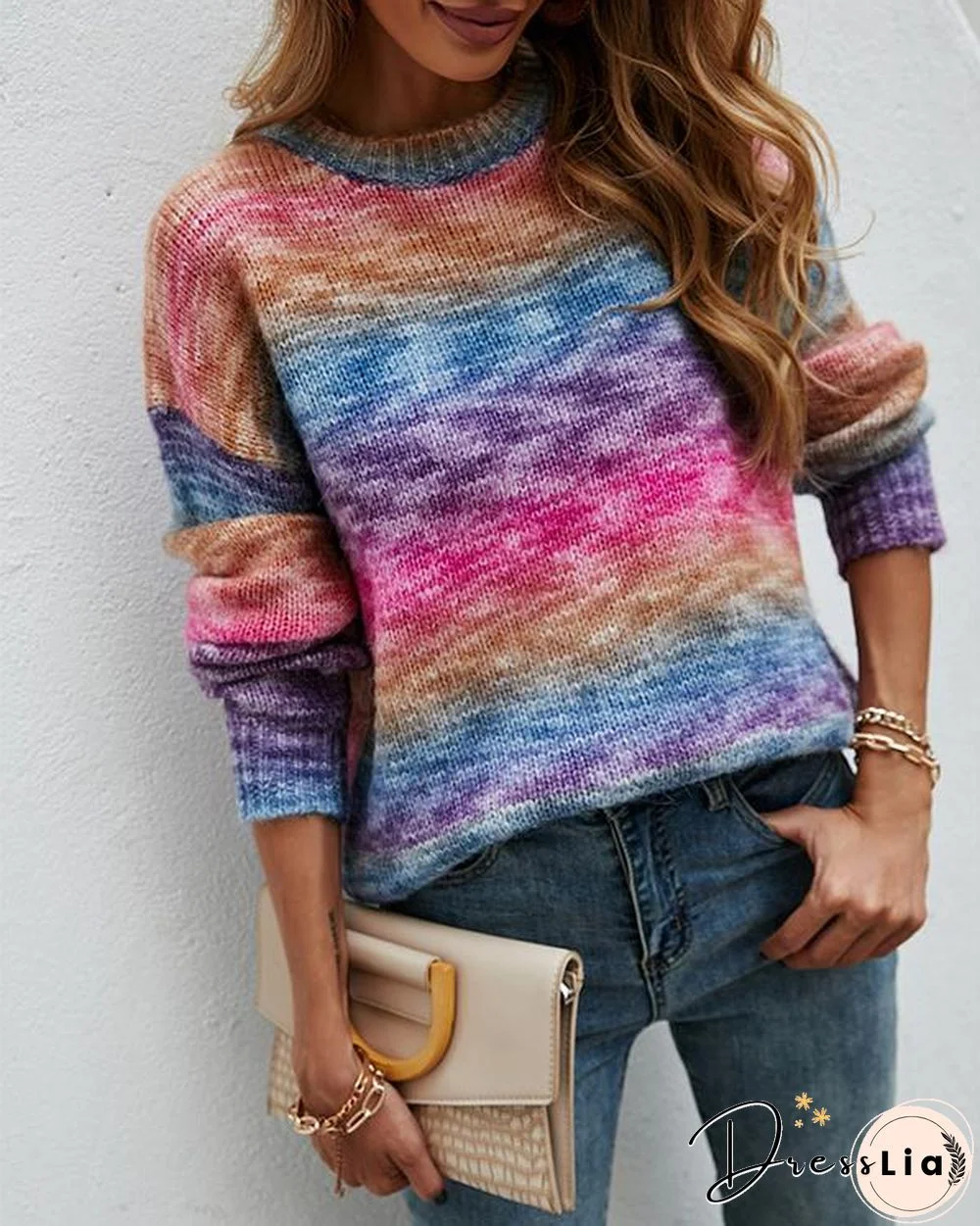 Women's Rainbow Pullover Knitted Sweater