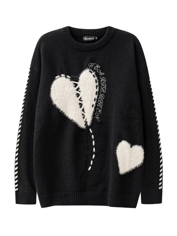 Heart Embroidery Loose knitted Couple Sweater