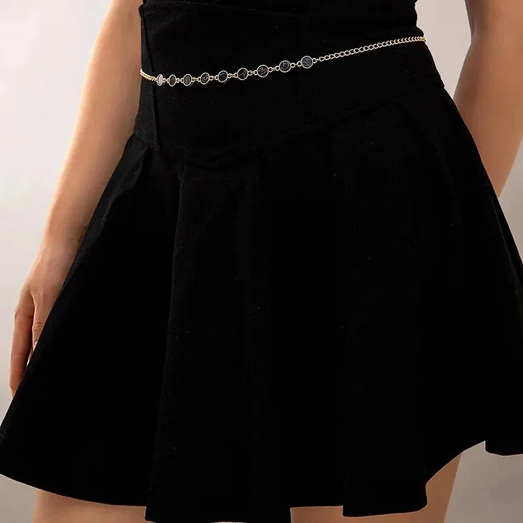 Ridaxi Vintage  Style Turquoise Inlaid Pendant Waist Chain for Women Versatile Double Layer Dress Waist Accessories Body Chain