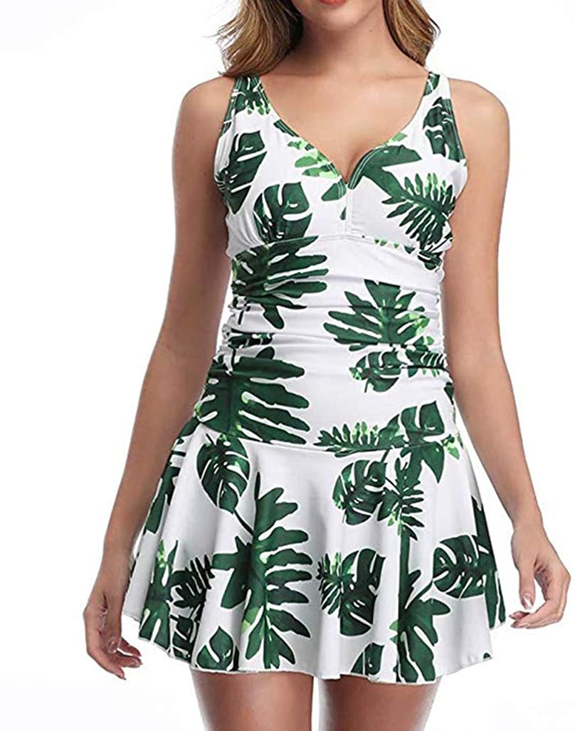 Womens One Piece Swimsuits for Women Floral Print Tummy Control Swimwear Swimdress Slimming Bathing Suit Dress