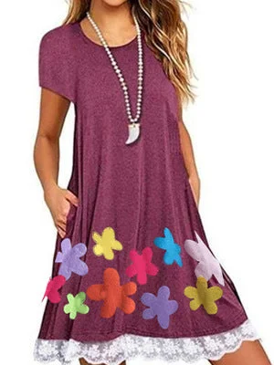 Round Neck Short Sleeve Print Dress