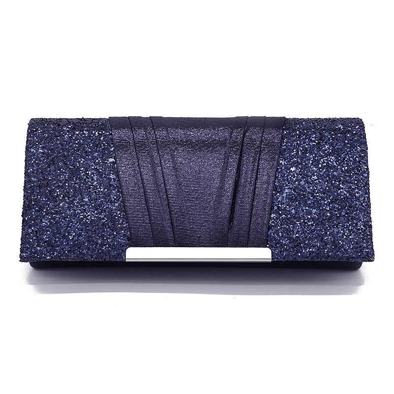 Dinner Navy Blue Sparkly Fold Sparkly Clutch Bag 2024 - Flycurvy 