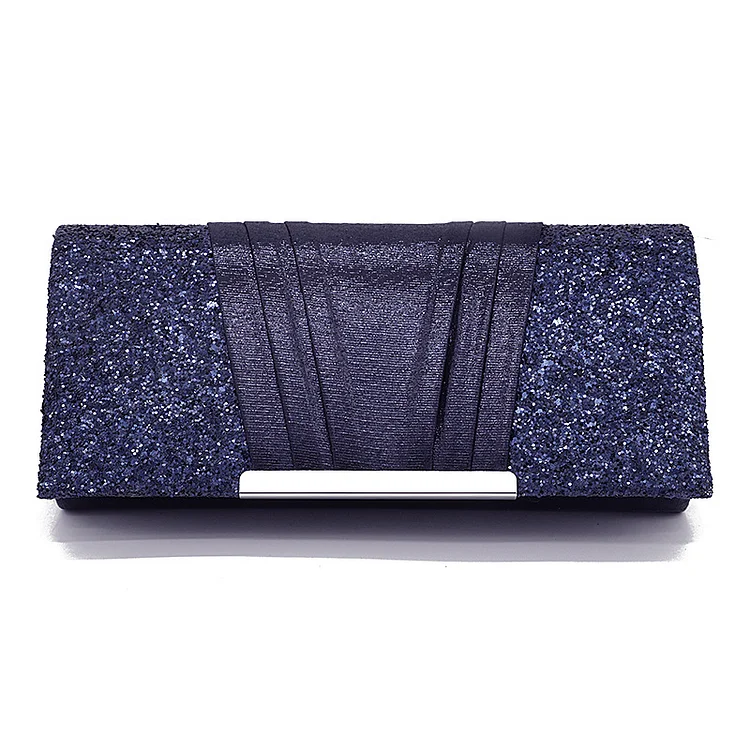 Dinner Navy Blue Sequin Fold Sparkly Clutch Bag  Flycurvy [product_label]