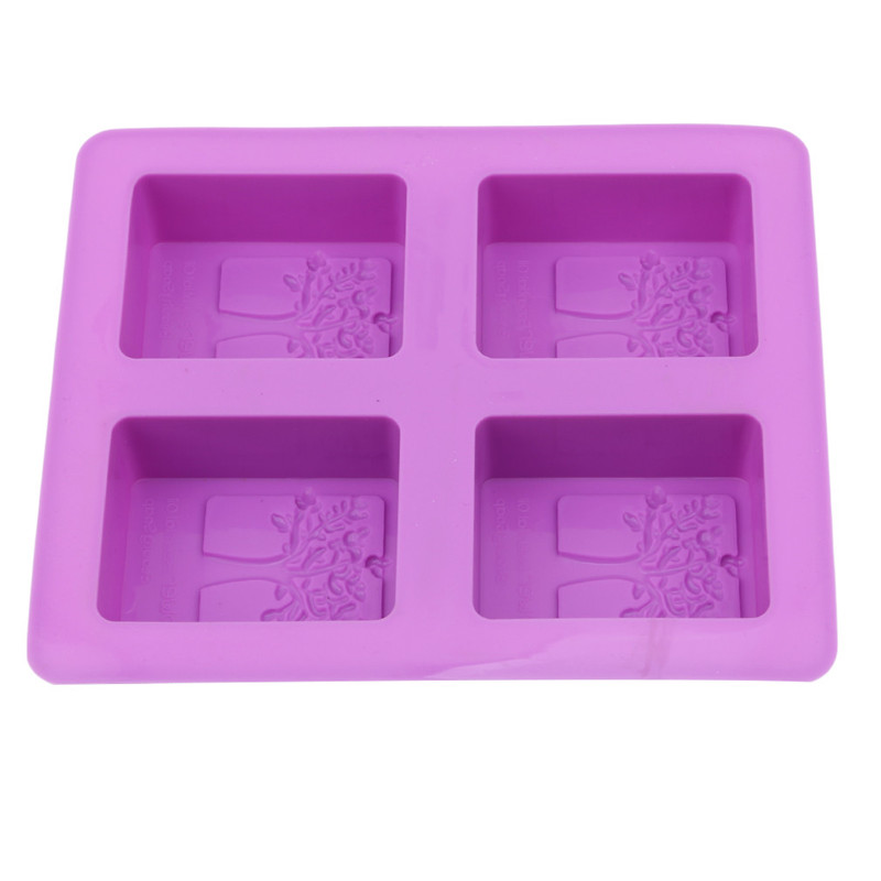 Party Dessert Silicone Mold Tree Shape 4 Hole Square Soap Mold Crafts Chocolate Cake Molding Handmade Tools