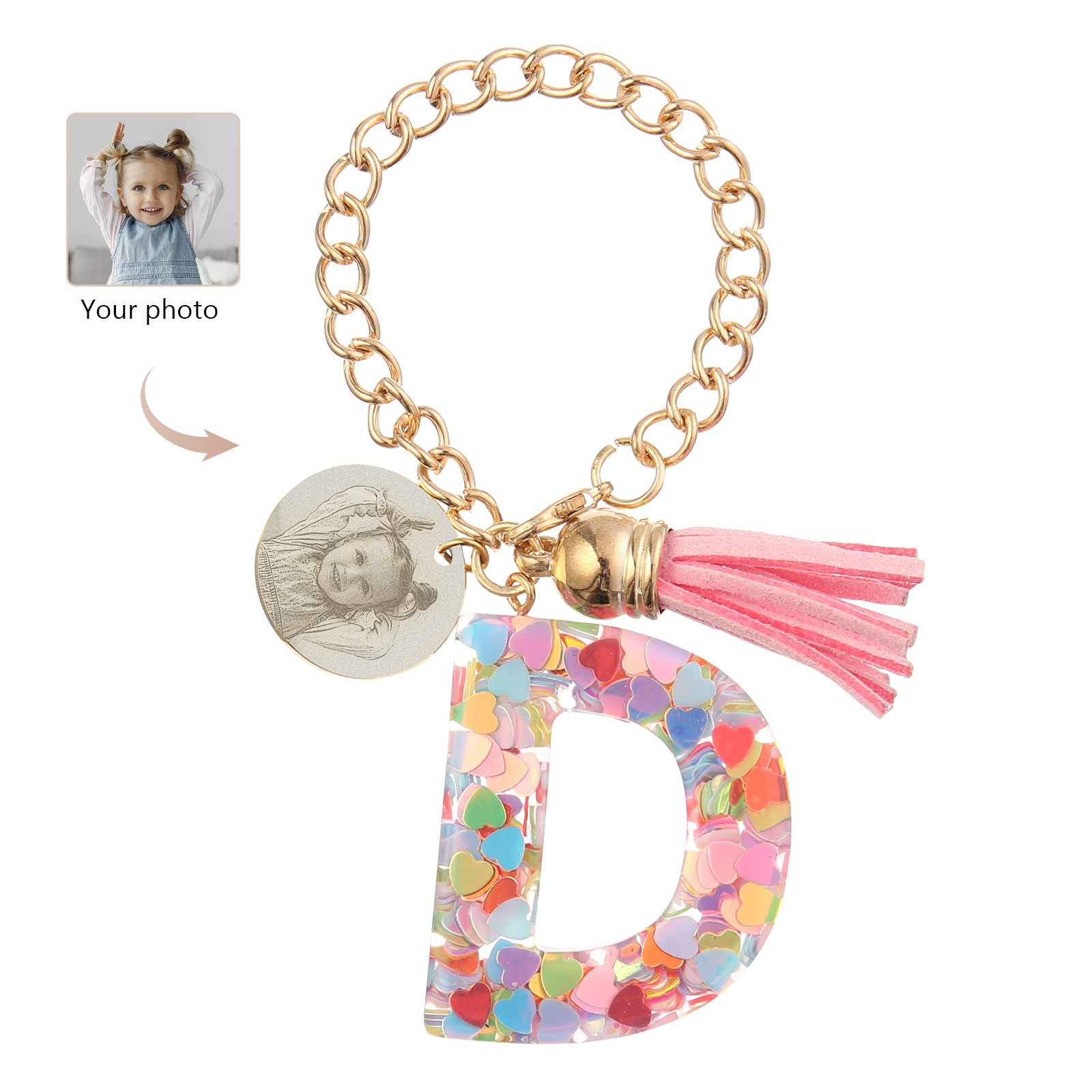 Personalised 26 Letters Pendant Custom 1 Photo Hanging Ornament Back-to-School Gift for Girls-Jessemade AU