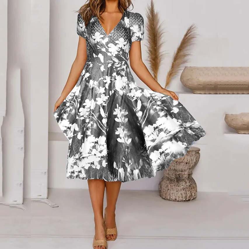 Sleeve Casual V Neck Print Dresses