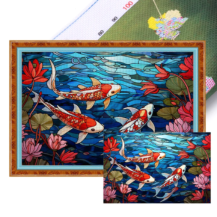 Glass Art - Fish In The Pond 11CT Stamped Cross Stitch 60*40CM