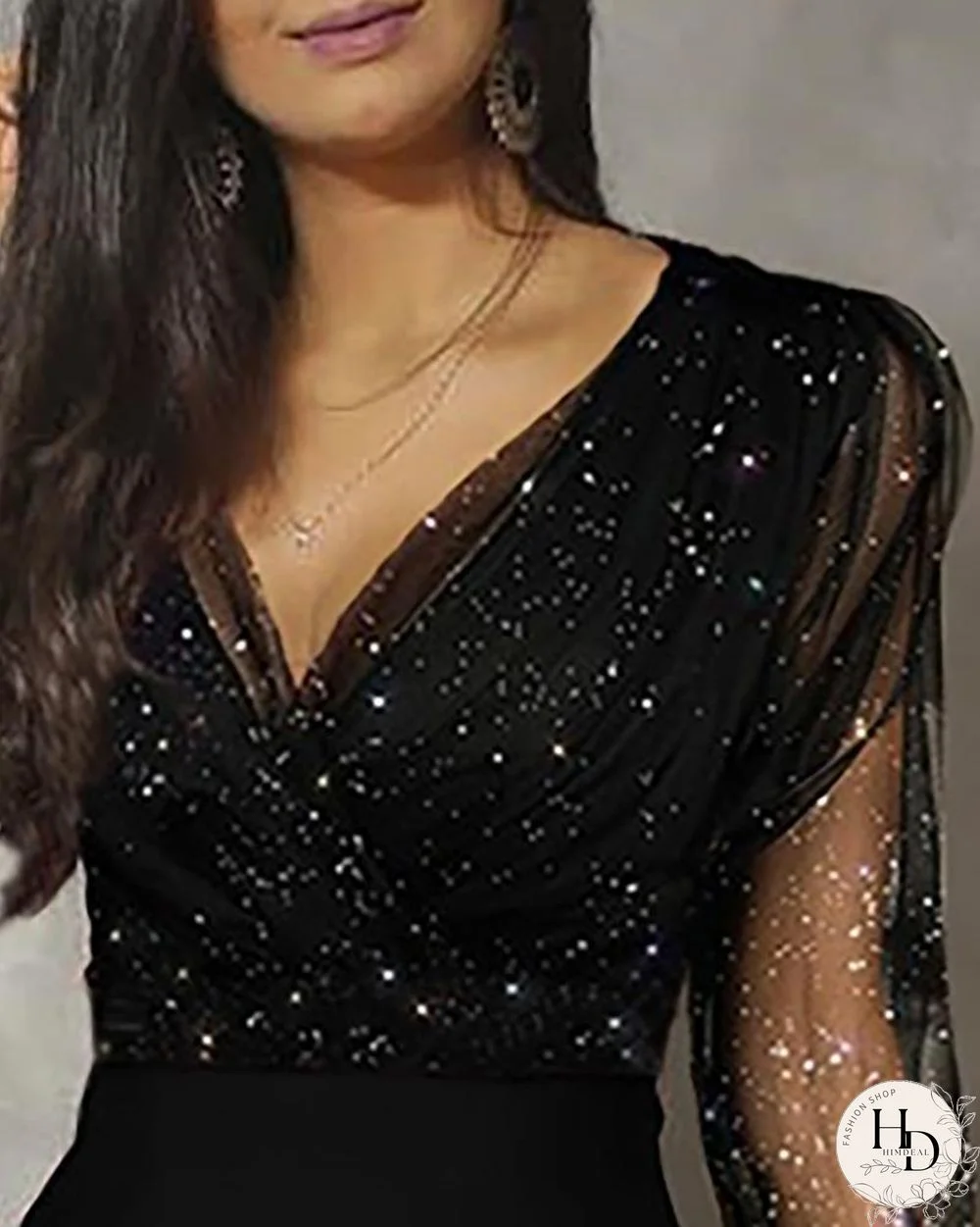 Sheer Mesh Glitter Pocket Design Jumpsuit P14716