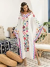 Pink Blue Fairy Sleeves Embroidered Maxi Dress