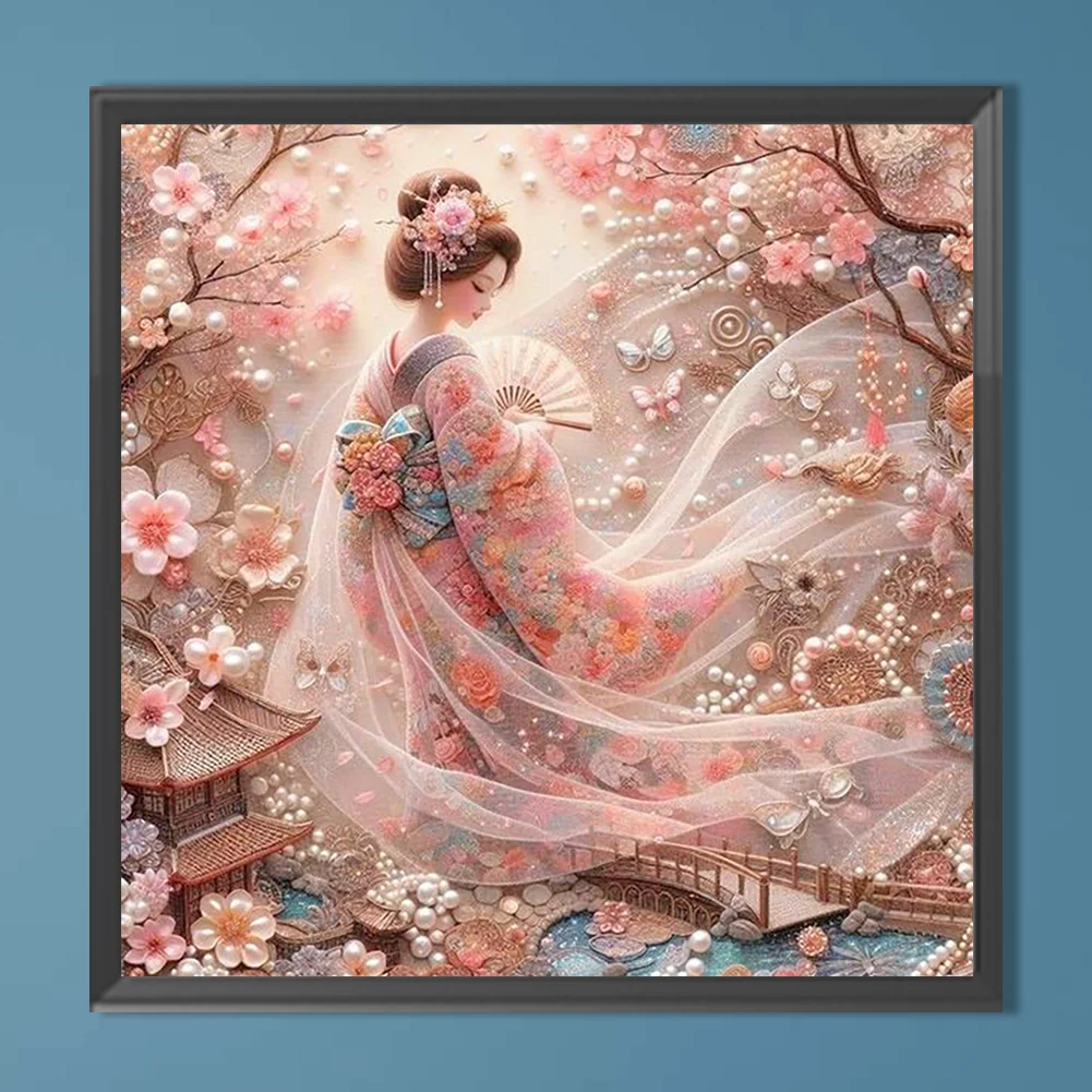 Diamond Painting - Full Round Drill - Japanese Geisha Beauty(Canvas|40*40cm)