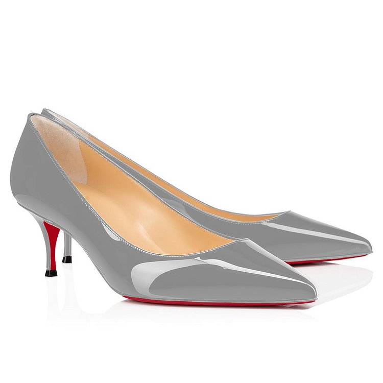 60mm Pointed Toe Red Bottom Kitten Heels Daily Patent Pumps for Women