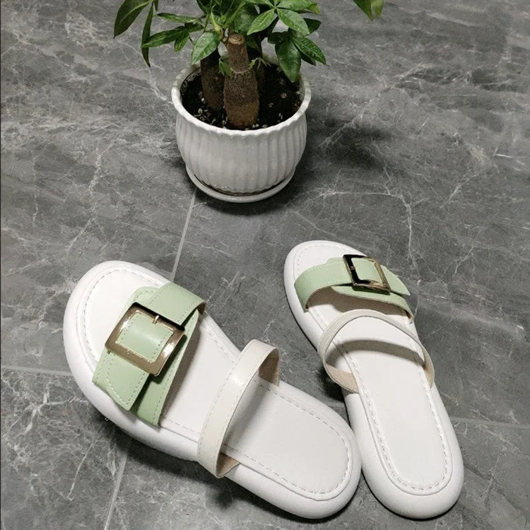 Women Casual Metal Buckle Soft Comfortable Slippers