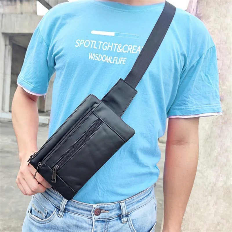 Soft Leather Casual Outdoor Fanny Bags With Large Capacity