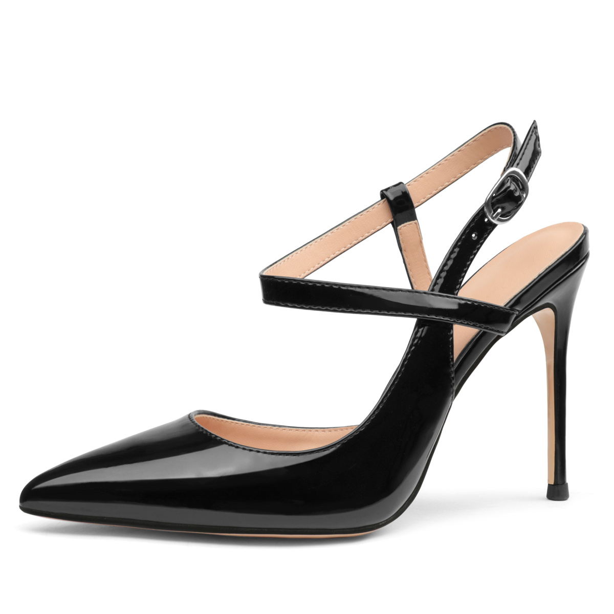 10CM/4 inch Slingback Pumps Ankle Strap Jenlove Stiletto Patent High Heels