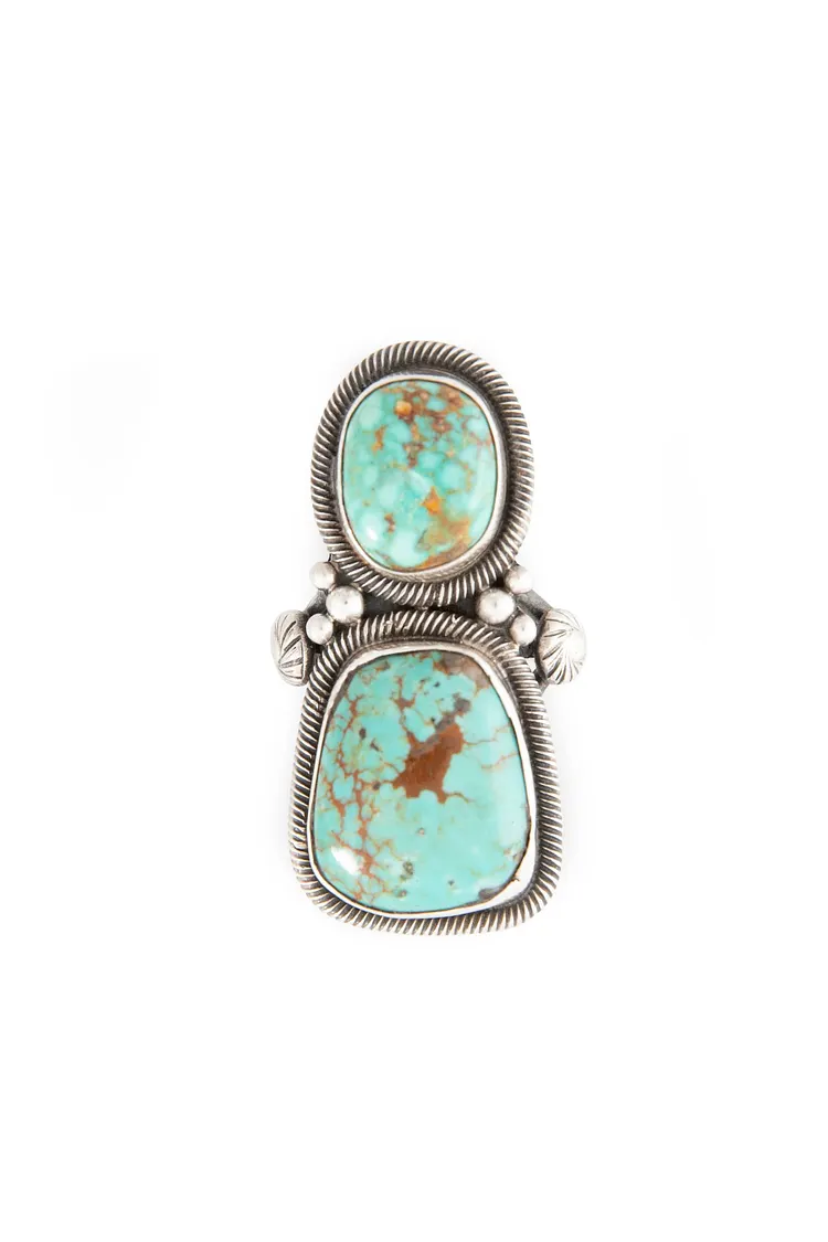 Ring, Turquoise, Double Stone, Hallmark, 445