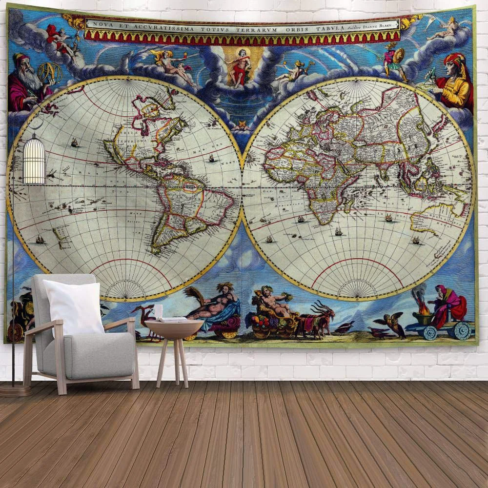 World Map 3D Print Polyester Geometric Wall Hanging Tapestry Decor Oil Painting Beach Towel Sleeping Pad Yoga Blanket Mat