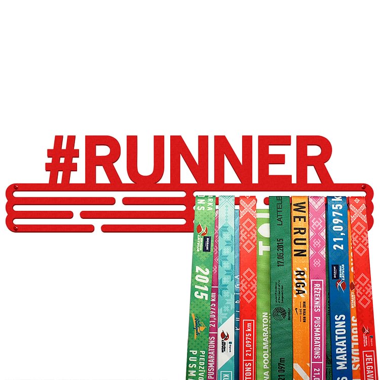 #RUNNER Medal Hanger Display – Powder coated (matte red) – Large / 430mm / 48 Medals
