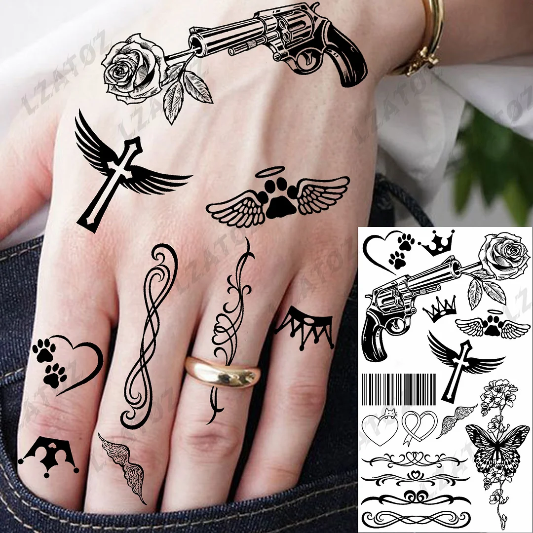 Sdrawing Eye Flower Temporary Tattoos For Woman Adults Rose Butterfly Tiny Fake Tattoo Sticker 3D Finger Waterproof Tatoos
