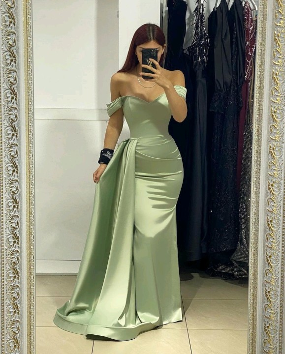 Daisda Simple Sage Green Off the Shoulder Sleeveless Mermaid Prom Dress