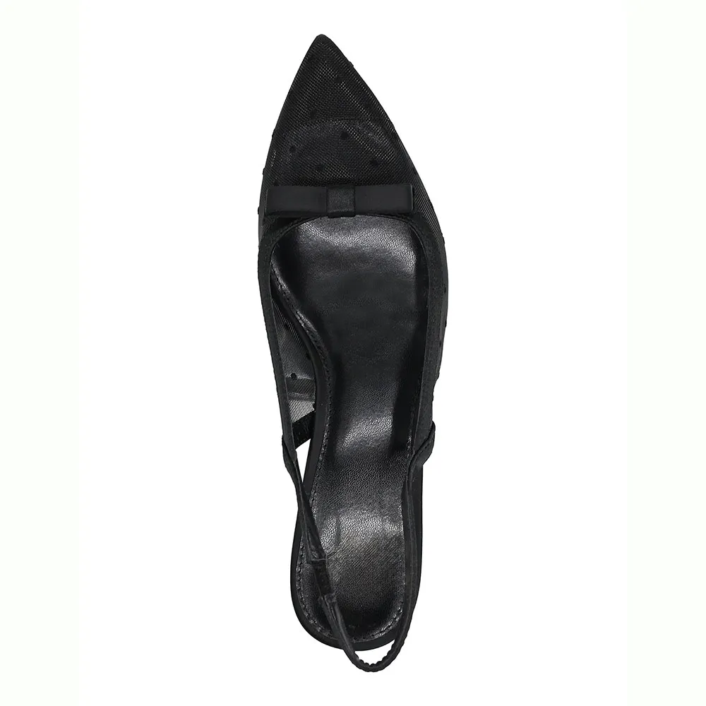 Black Pointed Toe Stiletto Heel Bow Slingback Pumps for Women